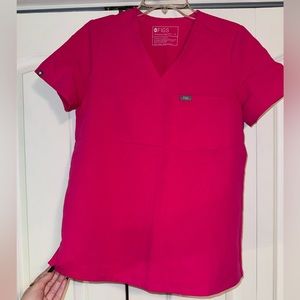 Figs Catarina One Pocket Scrub Top Small - Shocking Pink